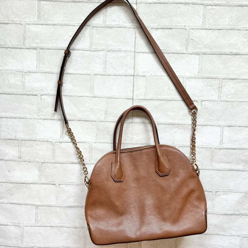 Michael Kors Mercer Medium Dome Satchel Bag Brown Leather with Shopping Bag